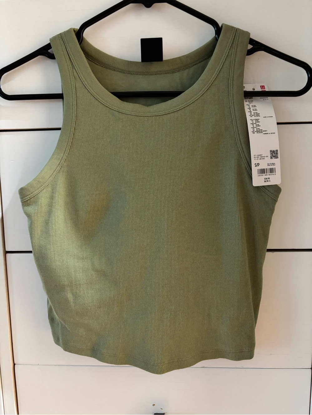 Sleeveless Ribbed Crop Tank Shelf Bra - Olive Green